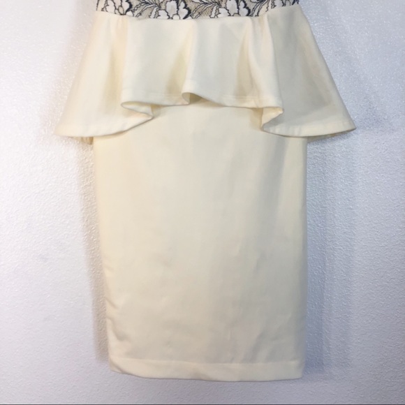 Bebe Cream and Black Floral Lace Peplum Dress - Picture 4 of 8